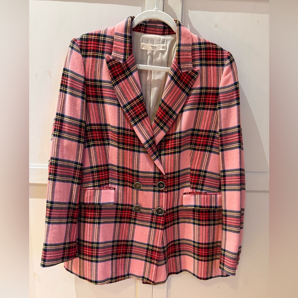 Mango Pink Plaid Blazer size large